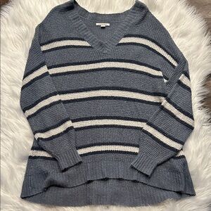 American Eagle Outfitters V-Neck Sweater - Blue and White Stripes